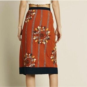 NWT FREE PEOPLE SONGBIRD EMBROIDERED COTTON WRAP SKIRT, SIZE M